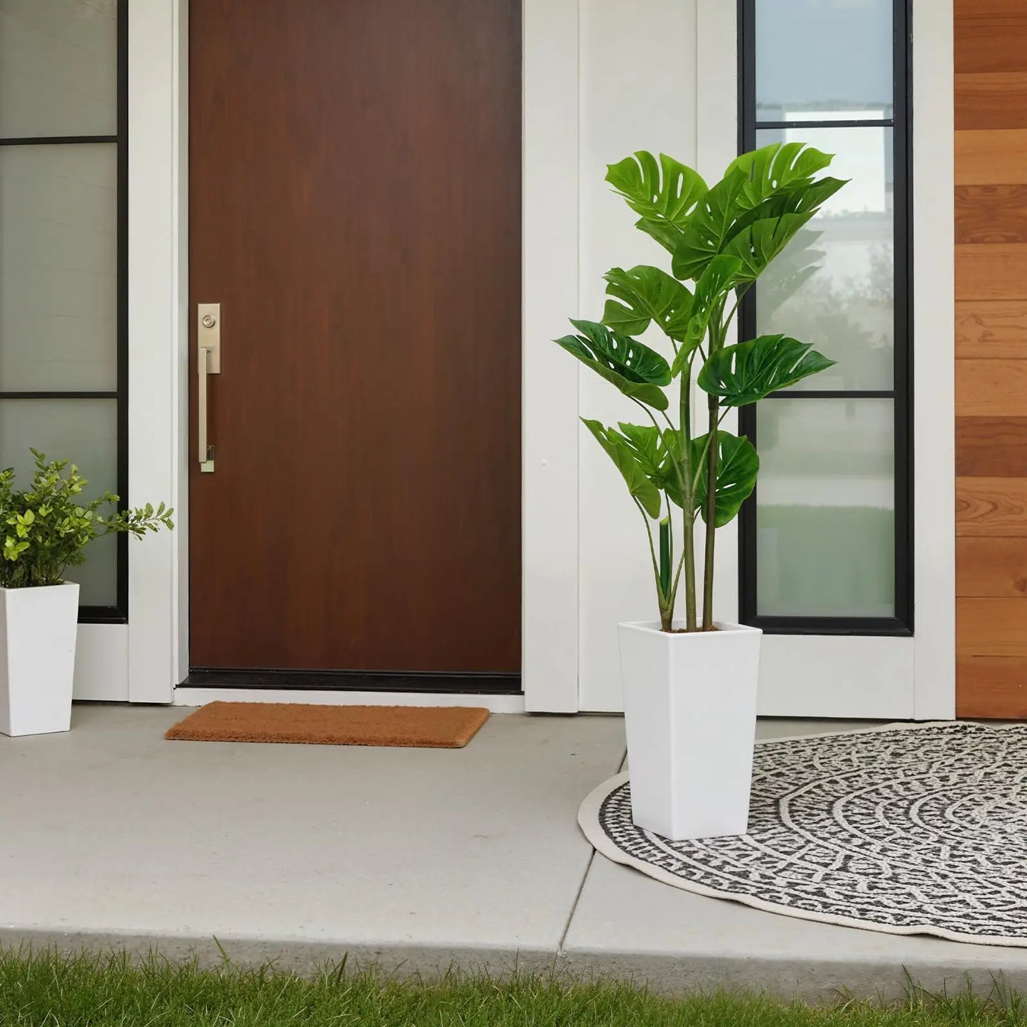 4.5FT Artificial Monstera Plant Tree with Tall White Planter, Fake Floor Plants, Faux Tropical Palm Tree for Home Office Porch