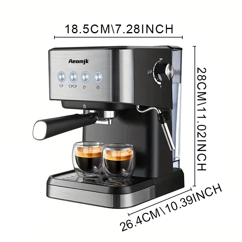 Aeomjk Semi-Automatic Espresso Machine, 20 Bar Pressure Extraction, for Making Cappuccino and Latte, with Steam Milk Frother, Espresso Machine with 1.5L Removable Water Tank
