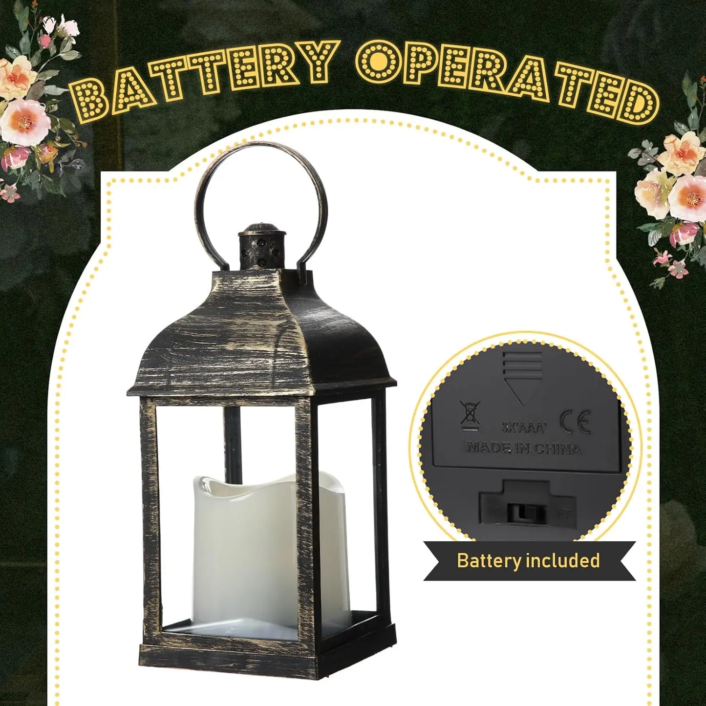 8 Pcs 10 Inch Dark Bronze Decorative Candle Lantern Bulk for Wedding Centerpieces Bronze Lanterns with LED Flameless Candle Indo