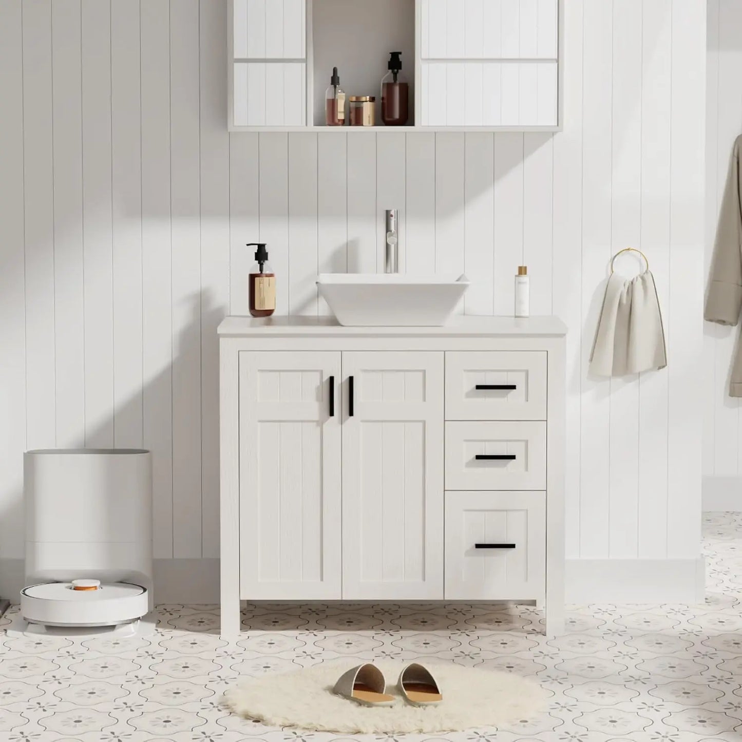 36" Bathroom Vanity Sink Combo Modern Freestanding Cabinet Soft Closing Doors Drawers Vessel Top Faucet Pop Up Drain Customized