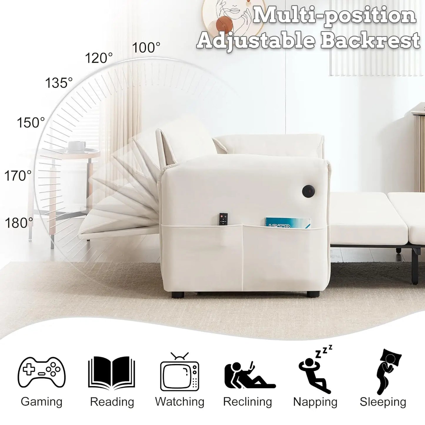 63" Velvet Pull Out Couch, 3 in 1 Convertible Sleeper Sofa Bed with Adjustable Backrest, Modern Loveseat Sleeper, Customized