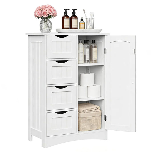 4 Drawer 1 Cupboard Floor Storage Cabinet Adjustable Shelf Freestanding Organizer Unit for Bathroom Living Room, Customized