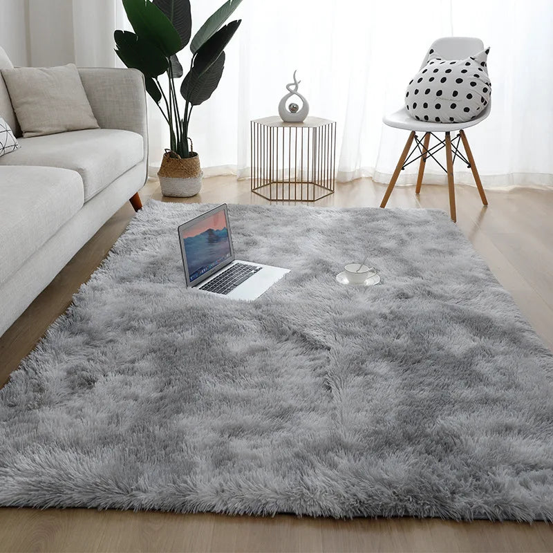 VIKAMA Simple Modern Silk Hair Tie-Dye Carpet Plush Soft Living Room Bedroom Bed Blanket Children's Room Non-Slip Floor Mat