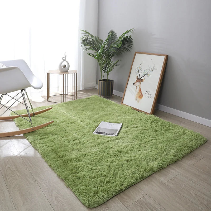 VIKAMA Simple Modern Silk Hair Tie-Dye Carpet Plush Soft Living Room Bedroom Bed Blanket Children's Room Non-Slip Floor Mat