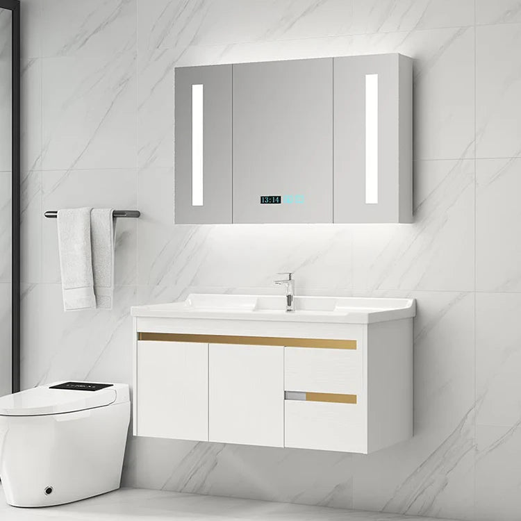 Luxury modern modular bathroom cabinet with smart mirror ceramic basin, wall-mounted vanity, eco-friendly
