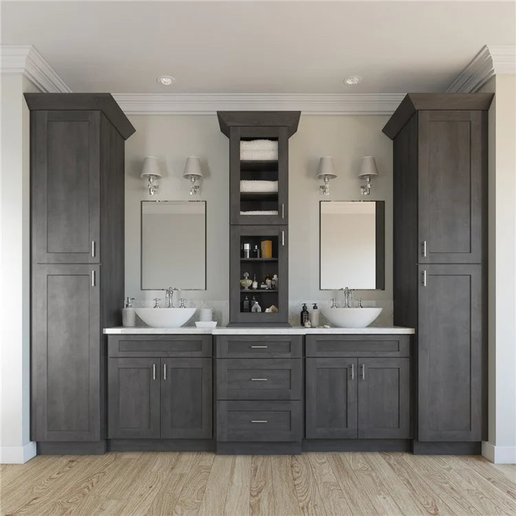 Luxury modern modular bathroom cabinet with smart mirror ceramic basin, wall-mounted vanity, eco-friendly