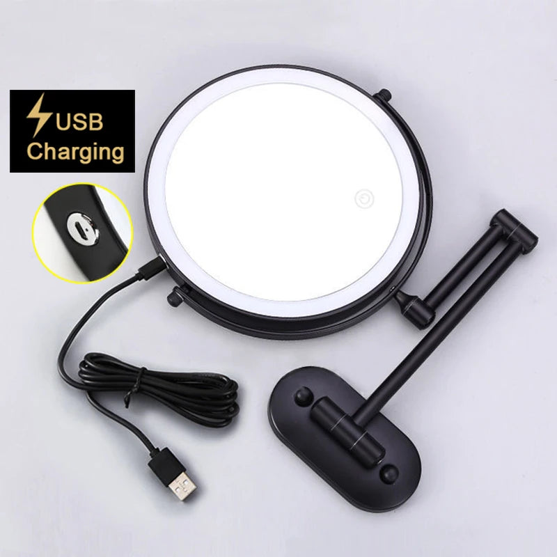 8 inch Makeup Mirror Matte Gold 3x/5x/7x/10x Magnifying Double Side USB Charging Bathroom 3 color light Cosmetic Mirrors