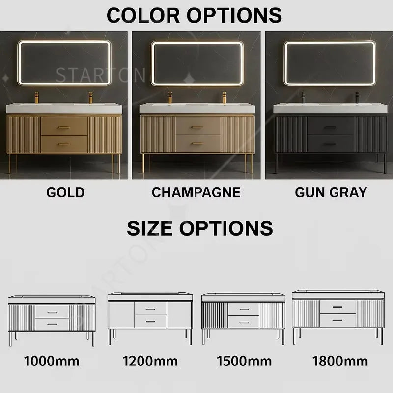 Luxury Countertop Double Basin Vanity Sink Bathroom Stainless Steel Marble Countertop Bathroom Cabinets Vanities