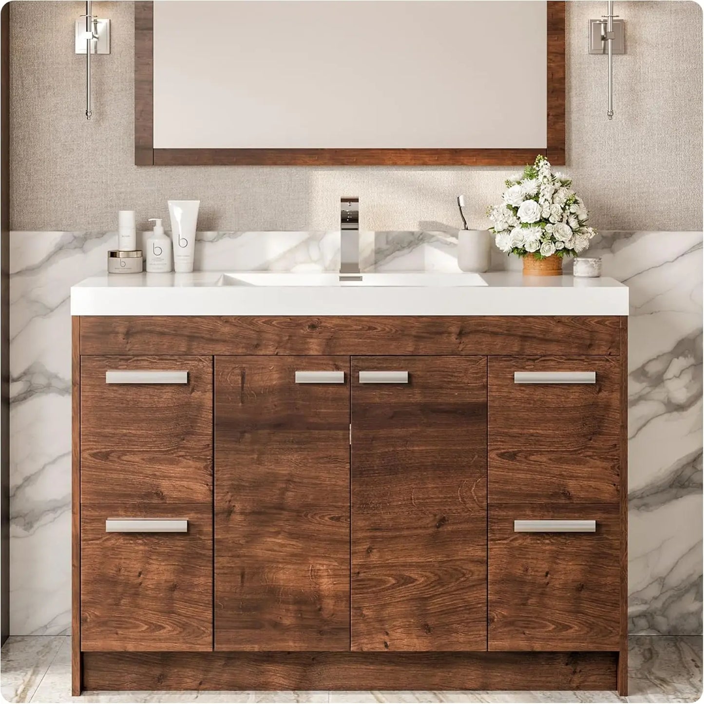 Modern Luxury Bathroom Vanity Sink Wash Basin Set Customizable Floor-Standing Luxury Bathroom Cabinet Smart for Apartment Use