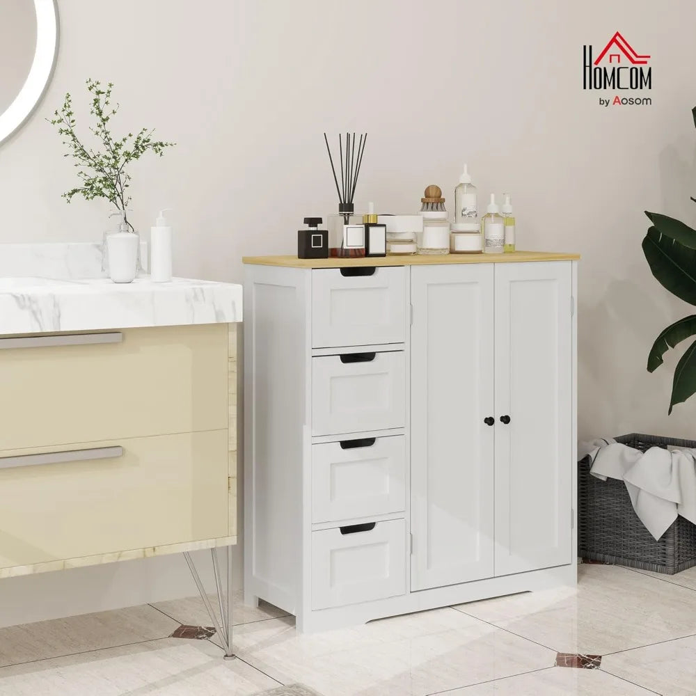 Bathroom Cabinet, Bathroom Floor Cabinet with Adjustable Shelf, Freestanding Storage Cabinet with 4 Drawers and 2, Customized