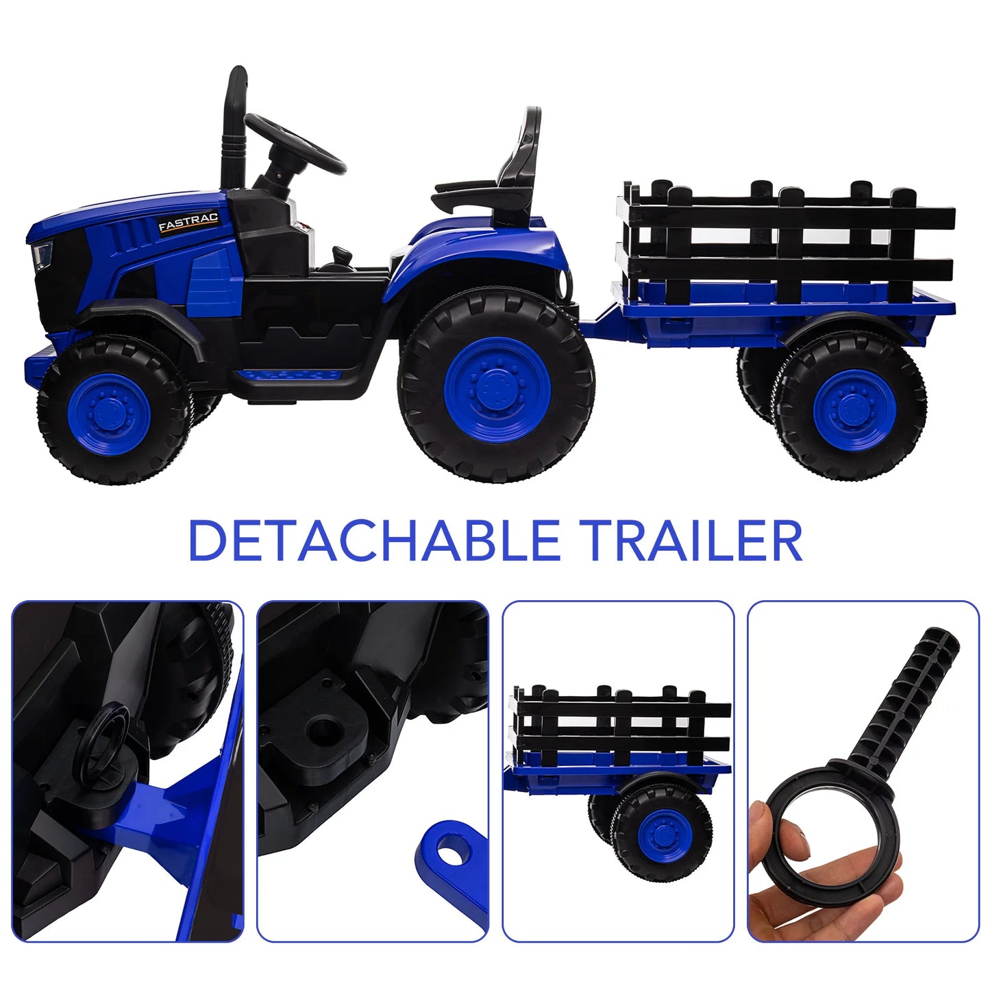 12V Kids Ride On Tractor Car Battery Powered Car Toy with Detachable Trailer,Remote Control,Music,Dual 35W Electric Vehicles