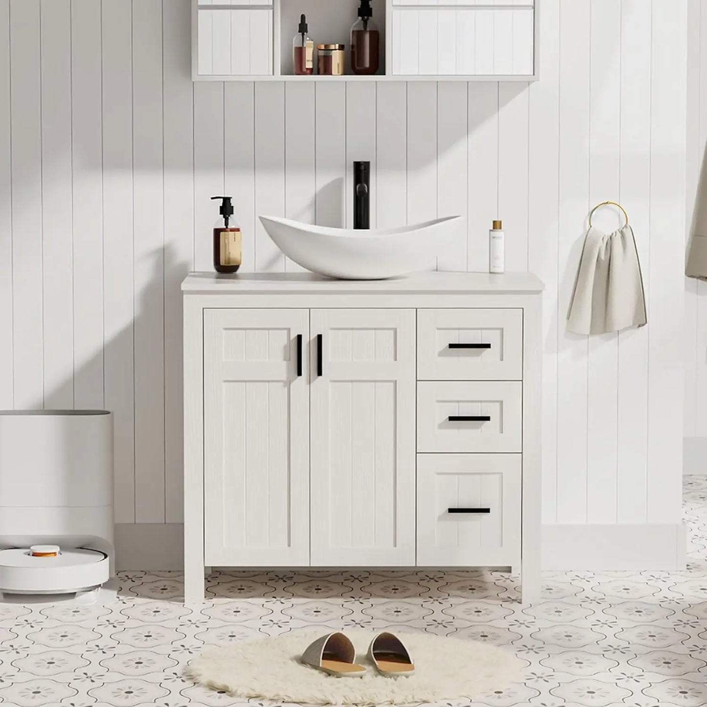 36" Bathroom Vanity Sink Combo Modern Freestanding Cabinet Soft Closing Doors Drawers Vessel Top Faucet Pop Up Drain Customized