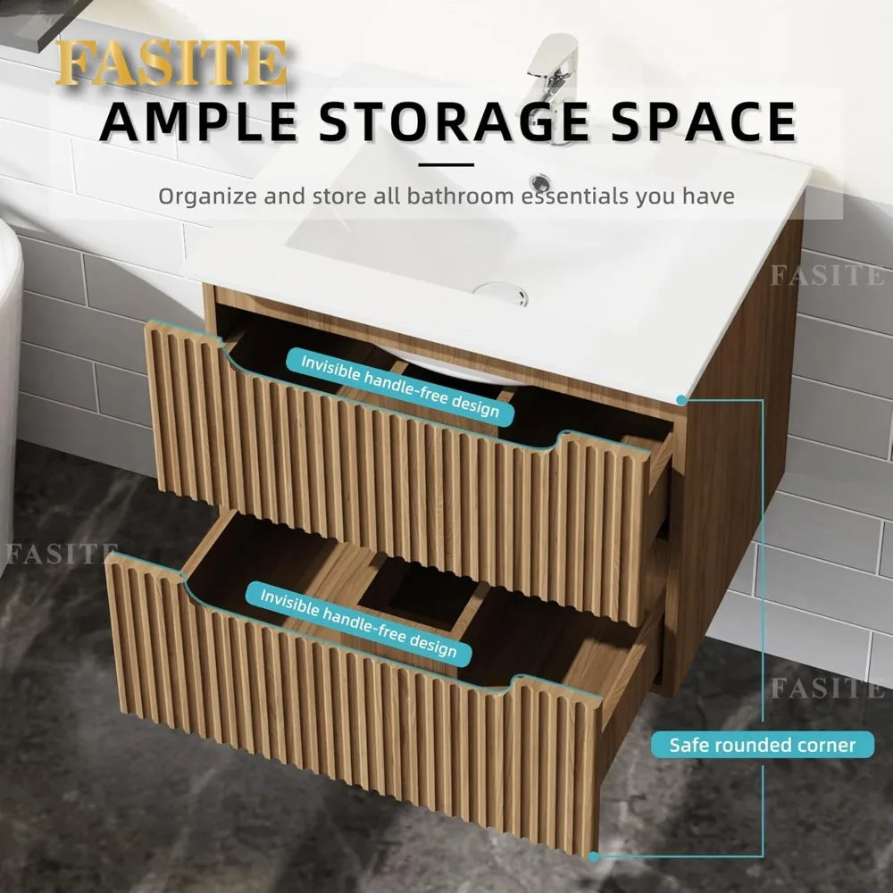 Postmodern Nordic Wall-Mount Bathroom Vanity With Basin Sink Floating Cabinet