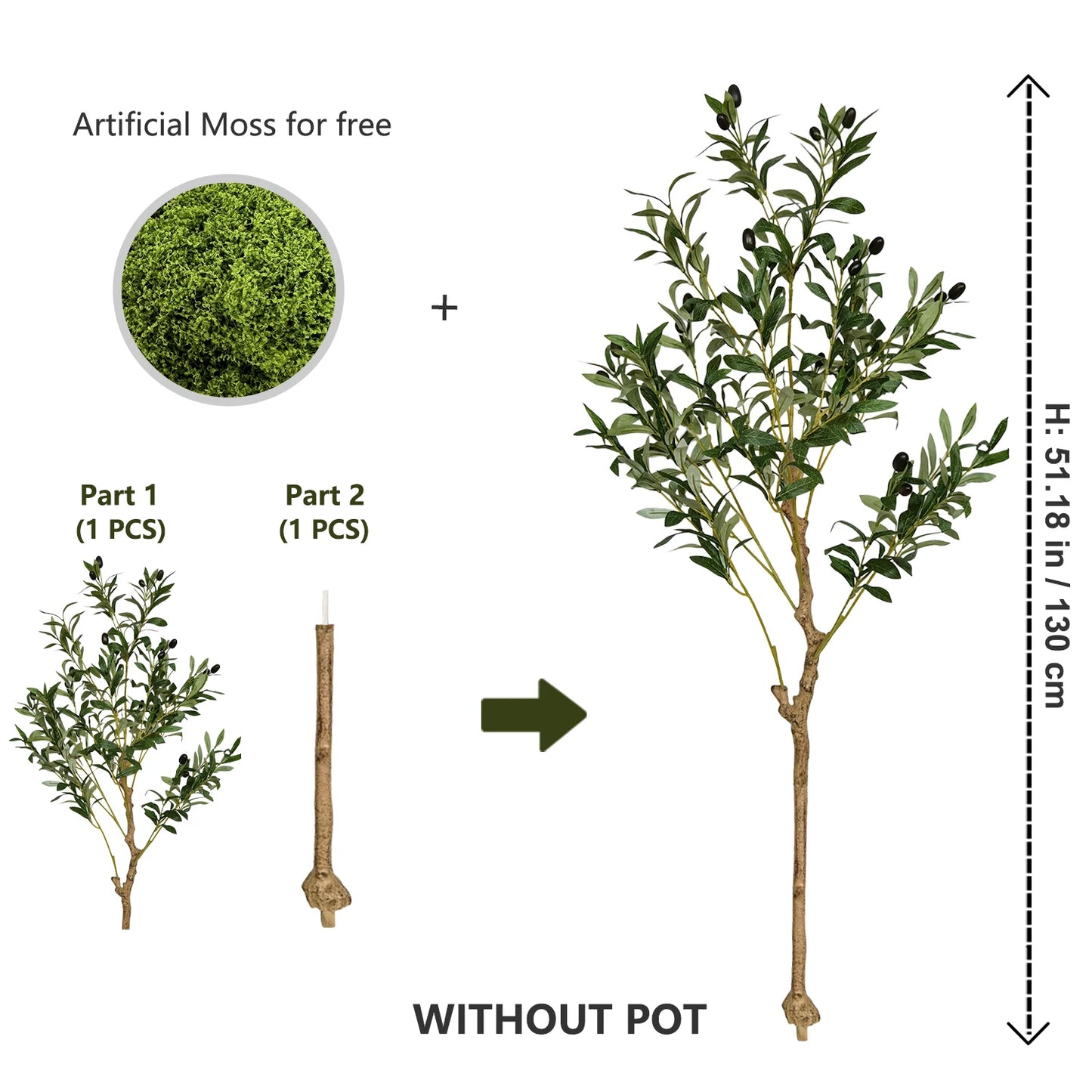 110-200CM Large Artificial Olive Plant tree Branches Without pot Faux plant Ornament indoor Faux Plant for Home garden Decor