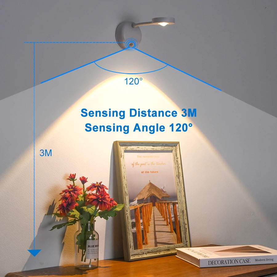 Wall Lamp Rechargeable Intelligent Human Sensing Wireless Night Light Dimmable LED Spotlights for Decoration Painting Lighting