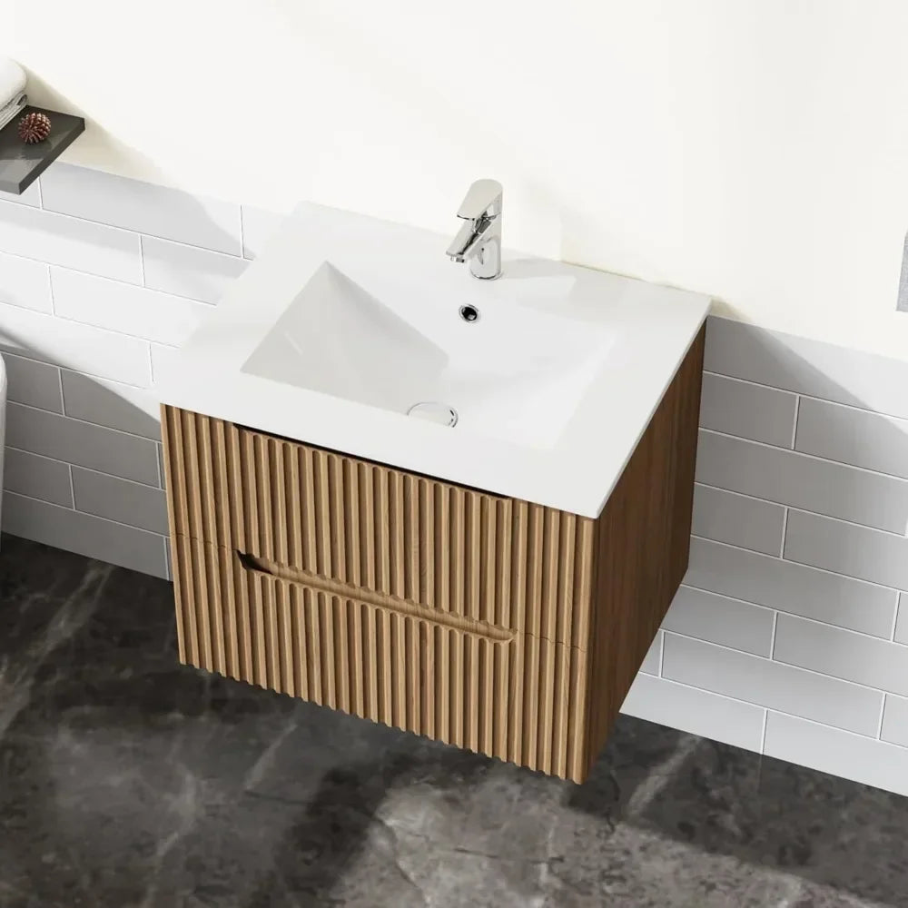 Postmodern Nordic Wall-Mount Bathroom Vanity With Basin Sink Floating Cabinet