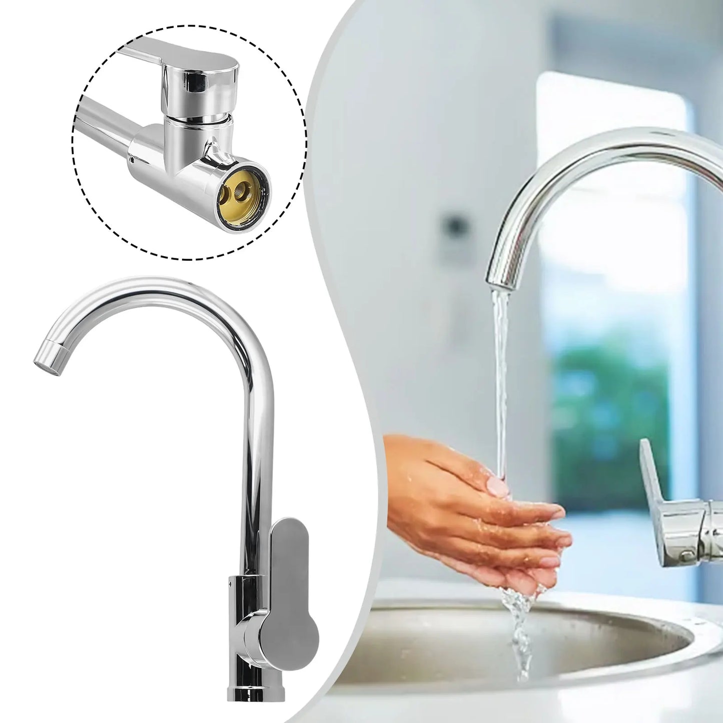Kitchen Bathroom  Faucet Polished  Chrome Plated  Swivel Basin  Sink Cold Hot Mixer Water Tap Deck Mounted Bathroom Faucet