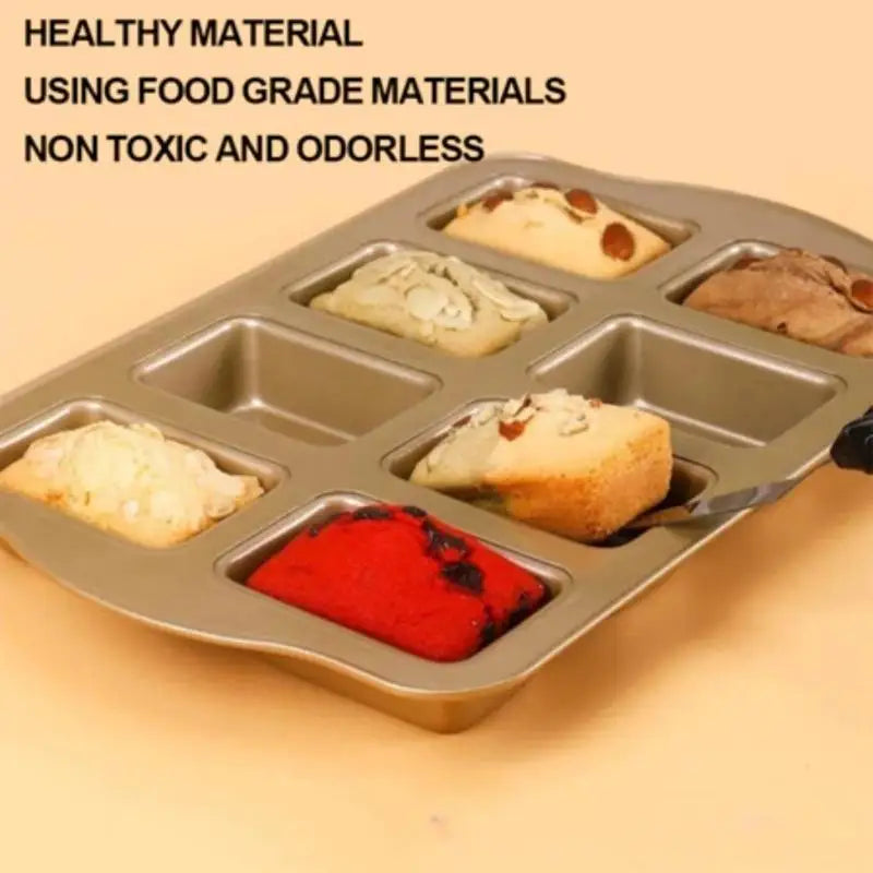 Non-Stick Baking Pan with 8 Molds, Home Use Mini Loaf Pans, Oven Compatible Toast, Muffin, and Cupcake Mold Baking Tools.