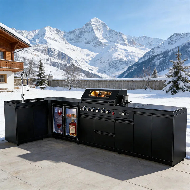 A Full Kitchen Suite Including Grill Cooktop Sink And Fridge With Waterproof Custom Outdoor Stainless Steel Cabinet For Backyard