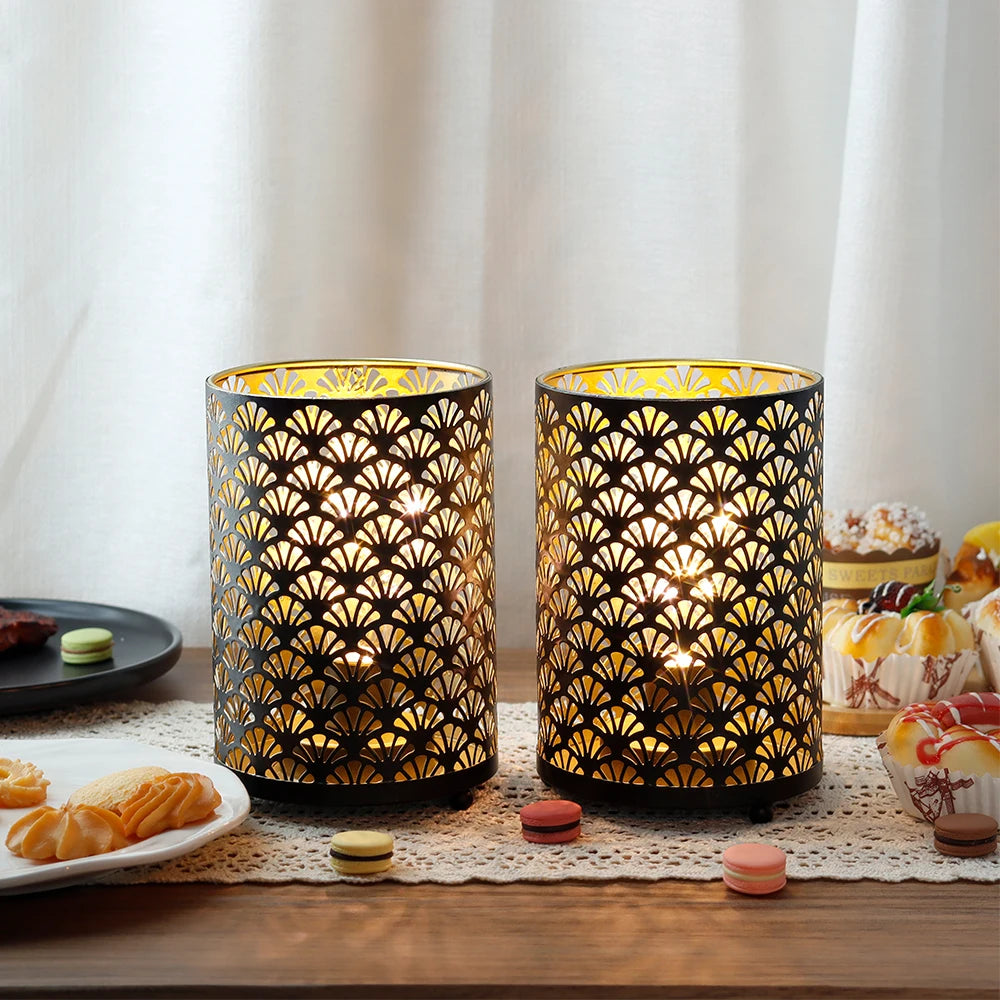 2Pcs Black Metal Table Lamp LED Lantern Battery Powered Lights Cordless Lights Indoor Outdoor Party Patio Event Home Decor