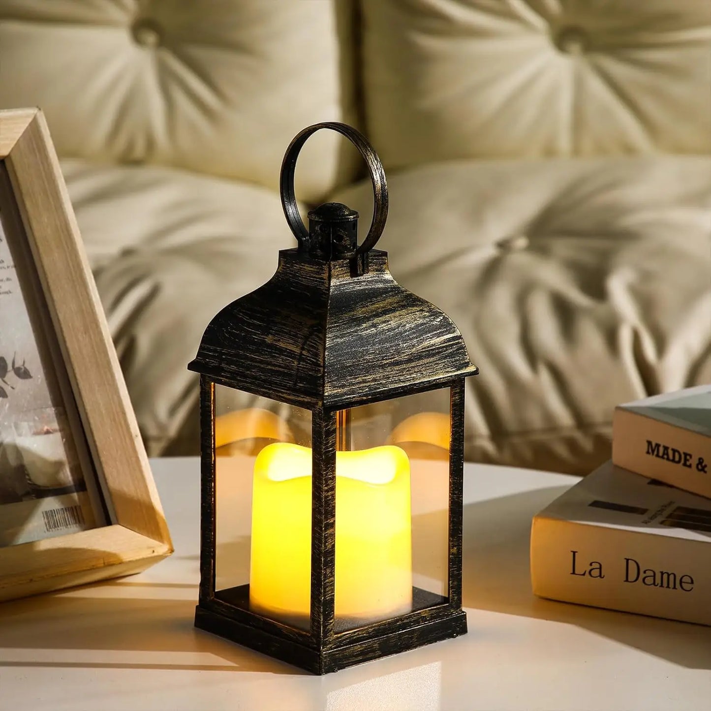 8 Pcs 10 Inch Dark Bronze Decorative Candle Lantern Bulk for Wedding Centerpieces Bronze Lanterns with LED Flameless Candle Indo