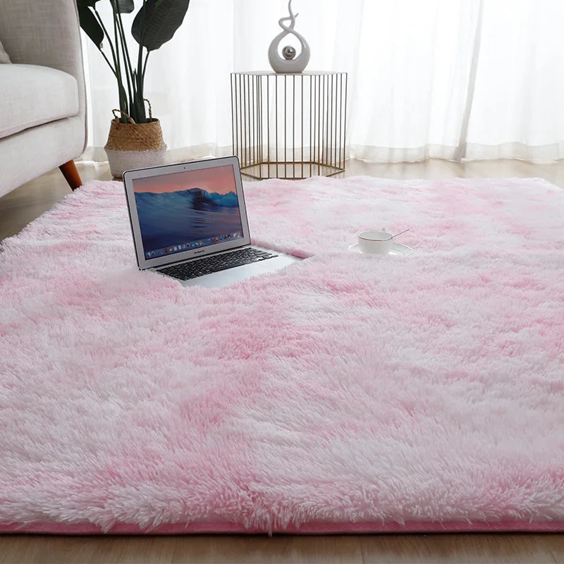 VIKAMA Simple Modern Silk Hair Tie-Dye Carpet Plush Soft Living Room Bedroom Bed Blanket Children's Room Non-Slip Floor Mat