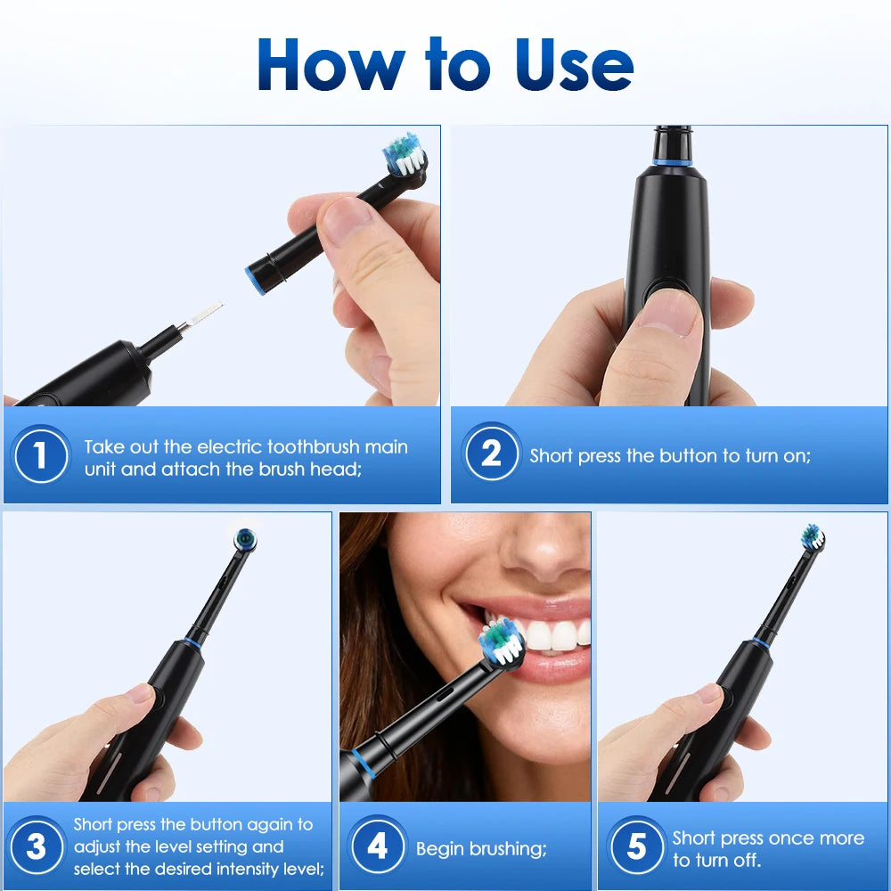 Rotating Electric Toothbrush, 5 Cleaning Modes Timer Clean Teeth Whitening, USB Rechargeable Toothbrush with Replaced Heads