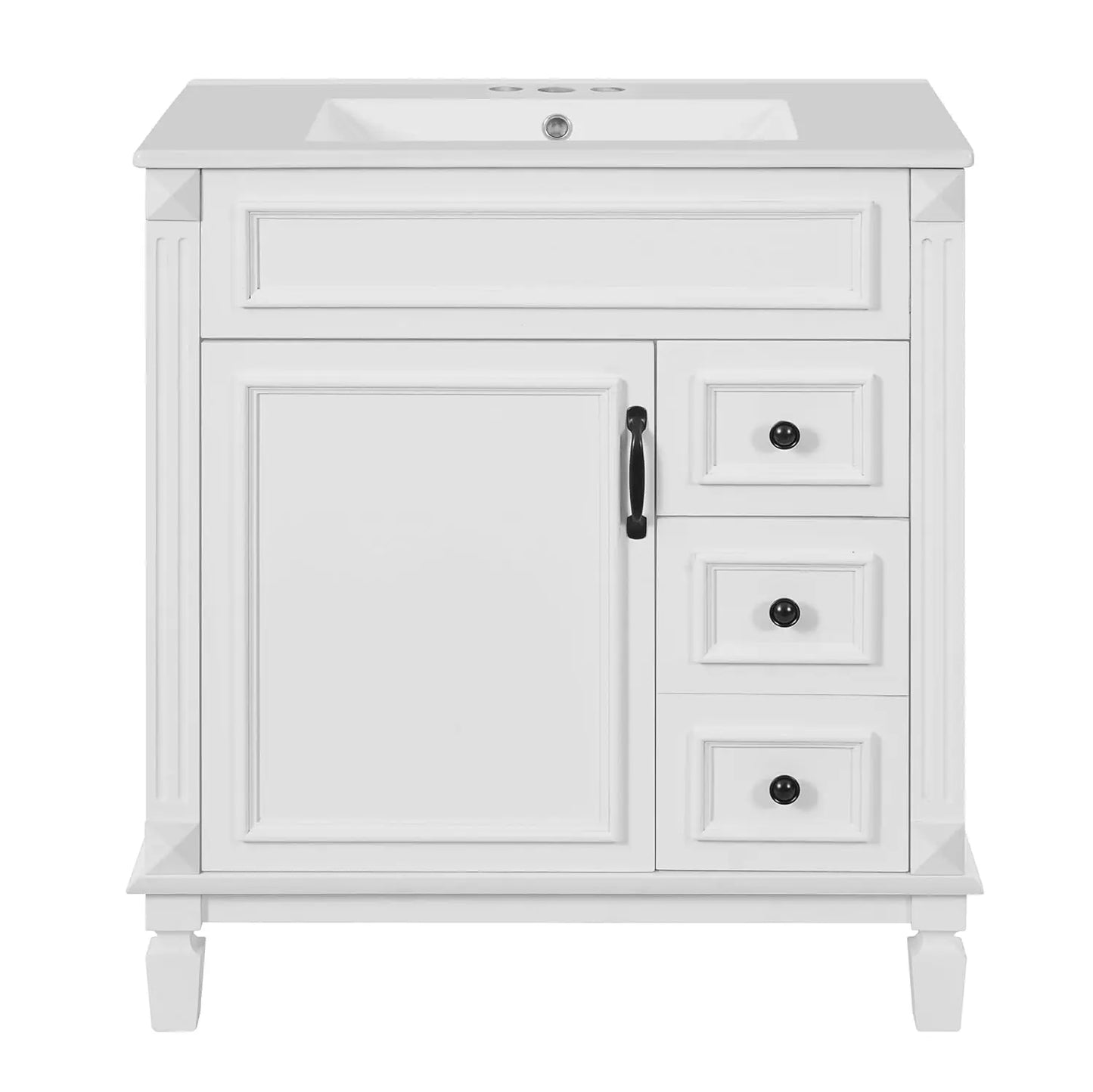 30" Bathroom Vanity with Sink Modern Storage Cabinet Single Sink Door Two Drawers Solid Wood Frame, Customized