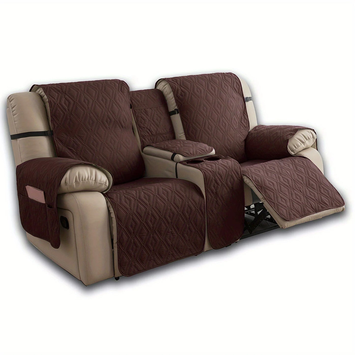 Recliner Slipcover With Center Console 100% Waterproof Pet Cover For Recliner With Straps For Bedroom Office Home Decor