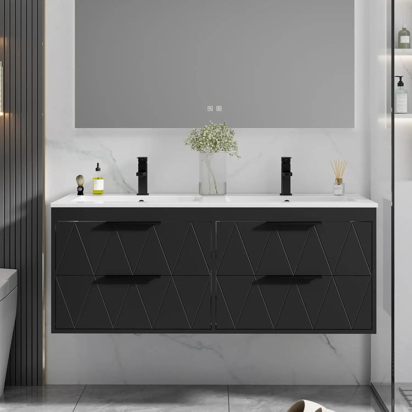 48" Wall Mounted Floating Bathroom Vanity Cabinet with Sink Combo Soft-Close 4 Big Drawers Matte Black Faucet, Customized