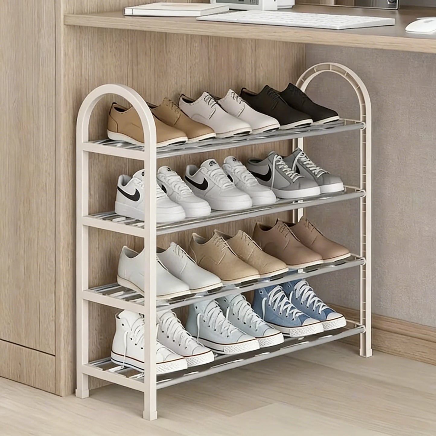 Multi Layer Shoe Rack, Shoe Storage Rack, Single Row Free Standing Shoe Rack, Metal Stackable Shoe Tower, Black Shoe Rack
