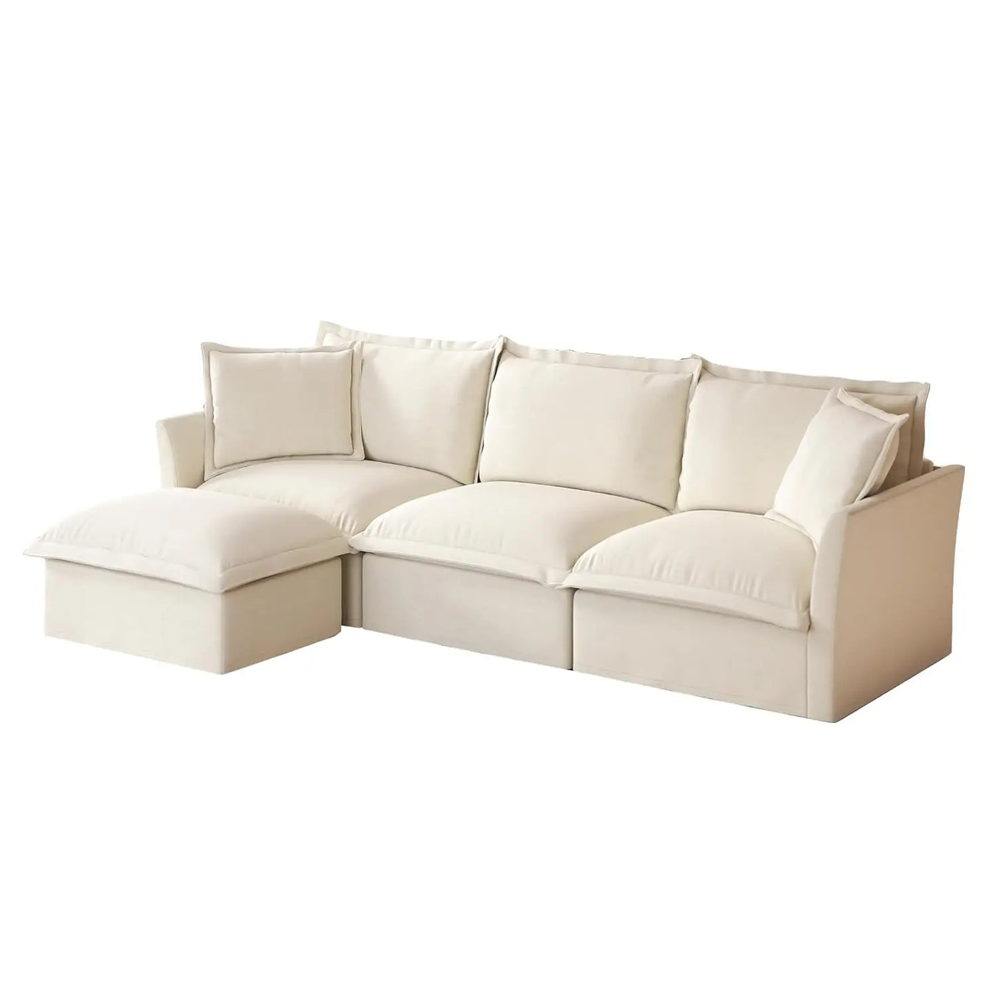 L-Shaped Modular Sectional Sofa Removable Slipcover Cloud 3-Seater Movable Ottoman Chenille Living Room Customized