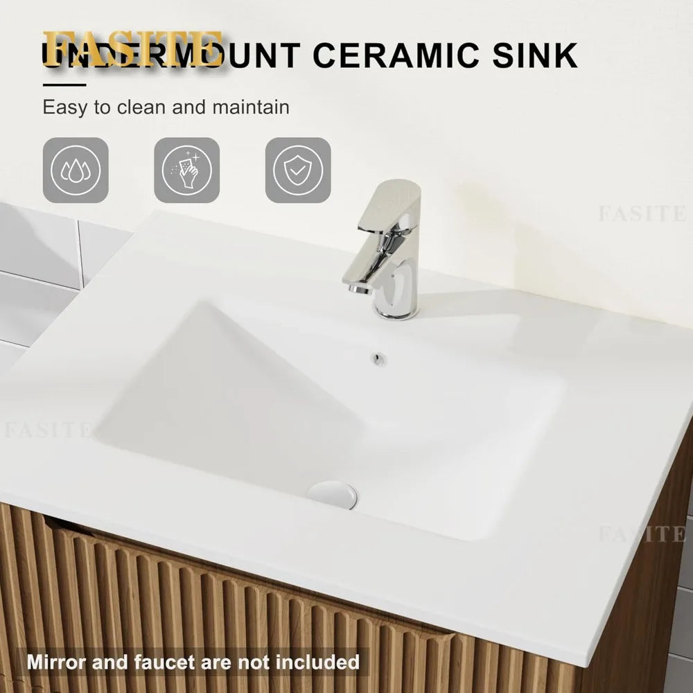 Postmodern Nordic Wall-Mount Bathroom Vanity With Basin Sink Floating Cabinet