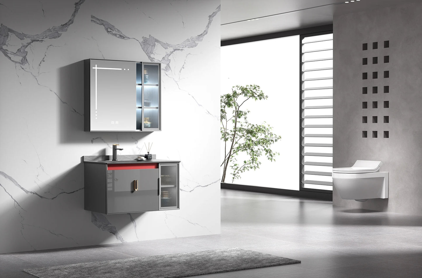New Design Bathroom Double Door Cabinet Sink Set Aluminum Wash Basin Combo Mirror Bathroom Vanity Cabinet