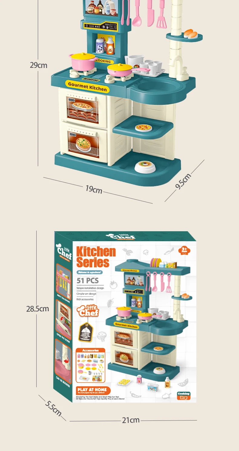 Kids Play Kitchen Accessories, Playset Toys Kitchen Foods Pans Milk Pots Breads Fork for Kid 3+ Boys and Girls
