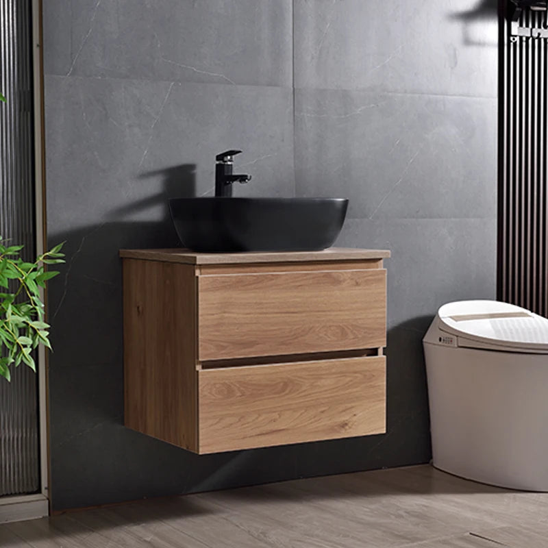 Black Wood Bathroom Vanity Floating Bathroom Vanity Cabinet With Drawer and Black Ceramic Basin Customizable