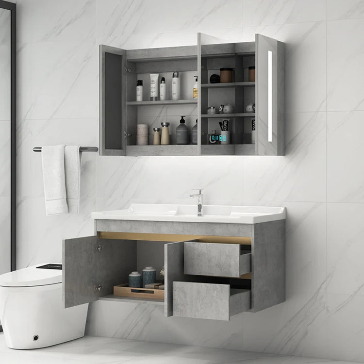 Luxury modern modular bathroom cabinet with smart mirror ceramic basin, wall-mounted vanity, eco-friendly