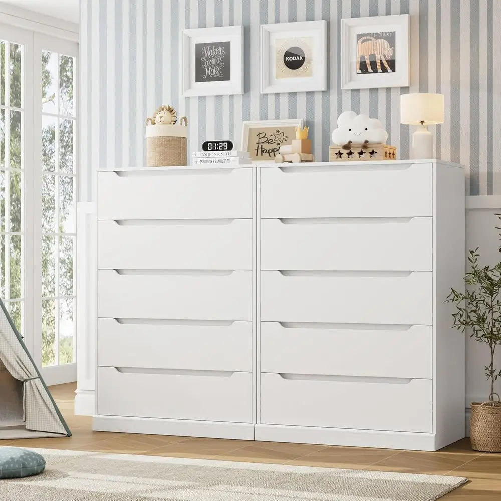 Bedroom Tall Chest with Storage, Large Wood Organizer, Accent Cabinet for Living Room, Hallway, Classic White