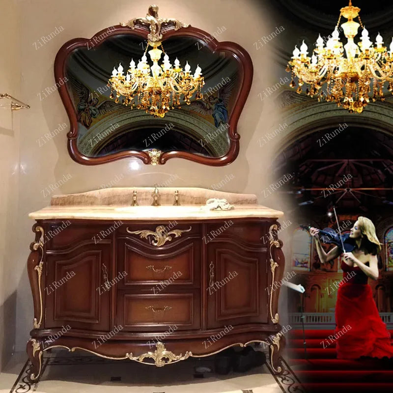 ~New Curved European Bathroom Cabinet Antique Washbasin Oak Combination Bathroom Double Basin Wash Basin Washstand