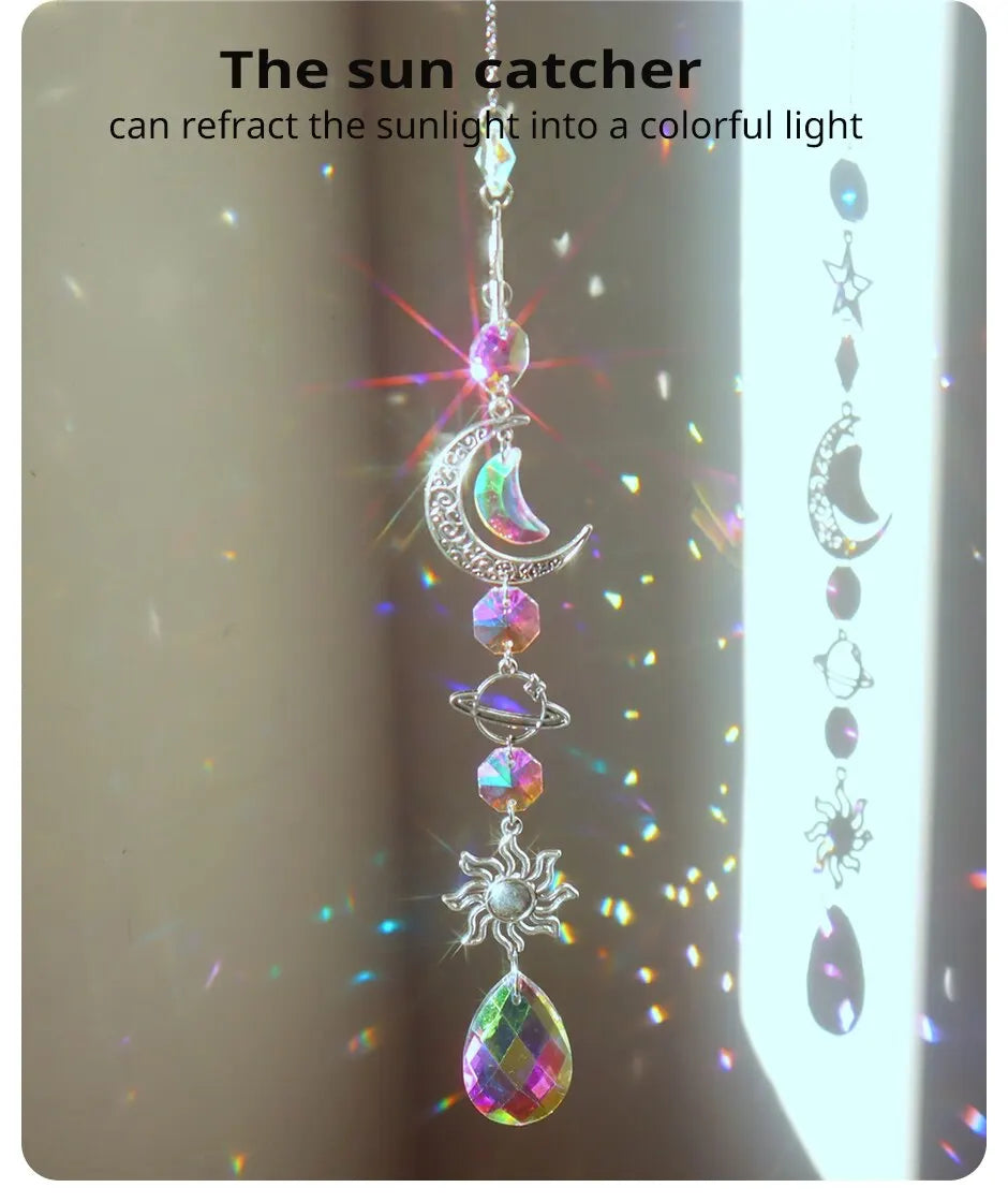 1 Pc Galaxy Star Moon Crystal Wind Chime Pendant for Home Decor Outdoor Garden Suncatcher Holiday Party Supplies
