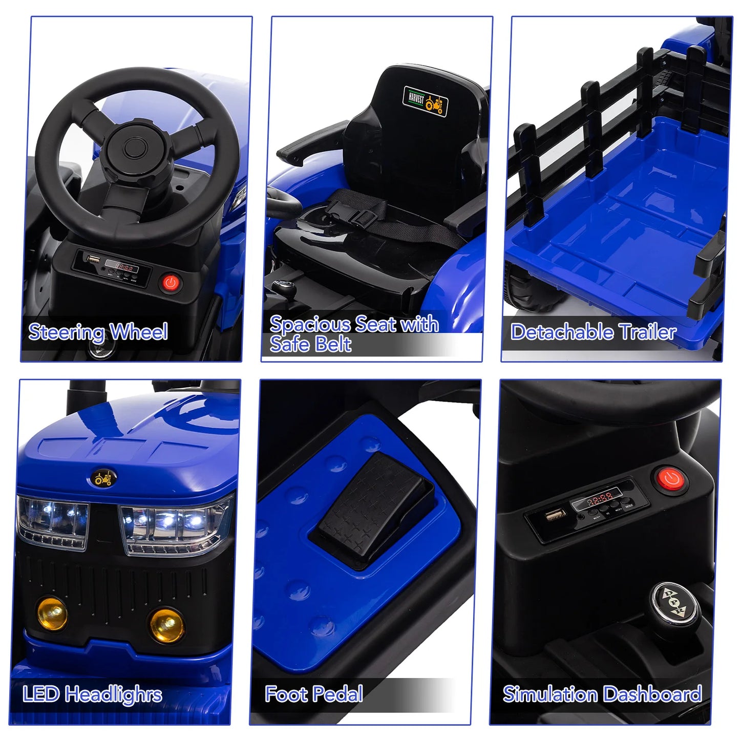 12V Kids Ride On Tractor Car Battery Powered Car Toy with Detachable Trailer,Remote Control,Music,Dual 35W Electric Vehicles