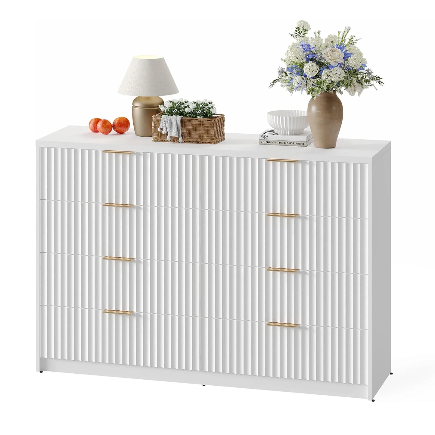 Fluted 8-Drawer Dresser With Wall Anchor, Anti-Tip Modern Chest Of Drawers, Double Dresser For Bedroom, Living Room, Entryway
