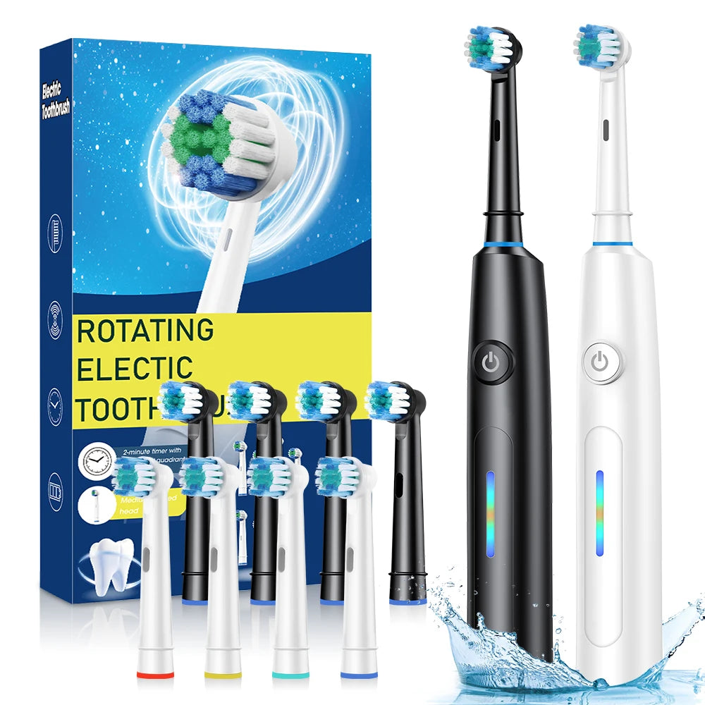 Rotating Electric Toothbrush, 5 Cleaning Modes Timer Clean Teeth Whitening, USB Rechargeable Toothbrush with Replaced Heads