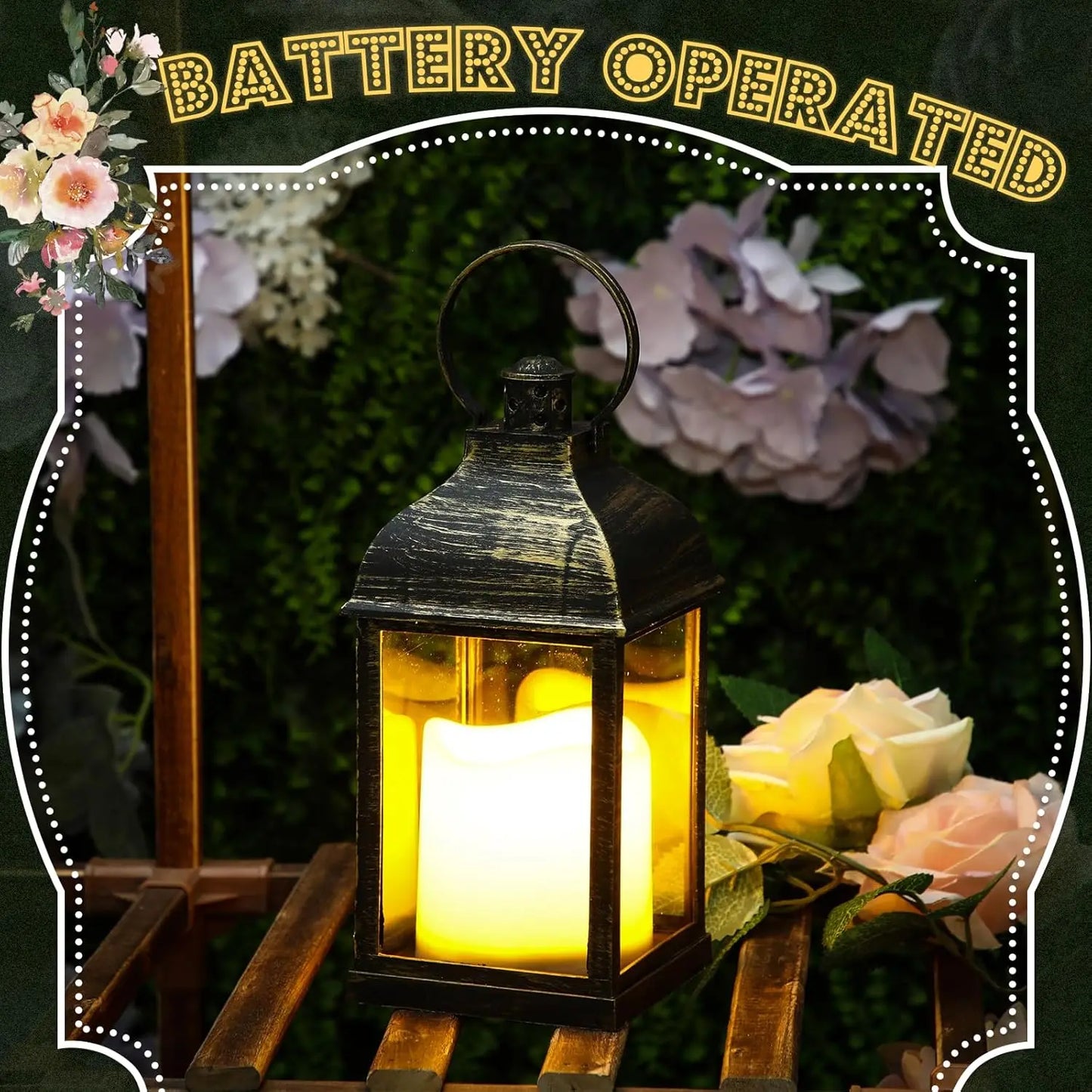 8 Pcs 10 Inch Dark Bronze Decorative Candle Lantern Bulk for Wedding Centerpieces Bronze Lanterns with LED Flameless Candle Indo