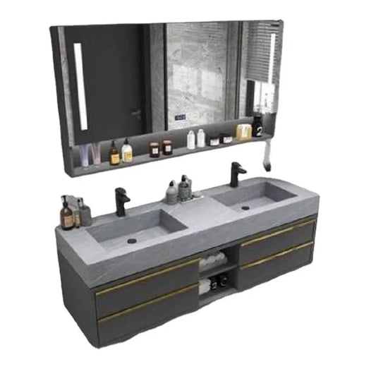 -For 60 Inch Luxury Double Sink Basin Bathroom Vanity Cabinet Home Center Bathroom Cabinet Set^