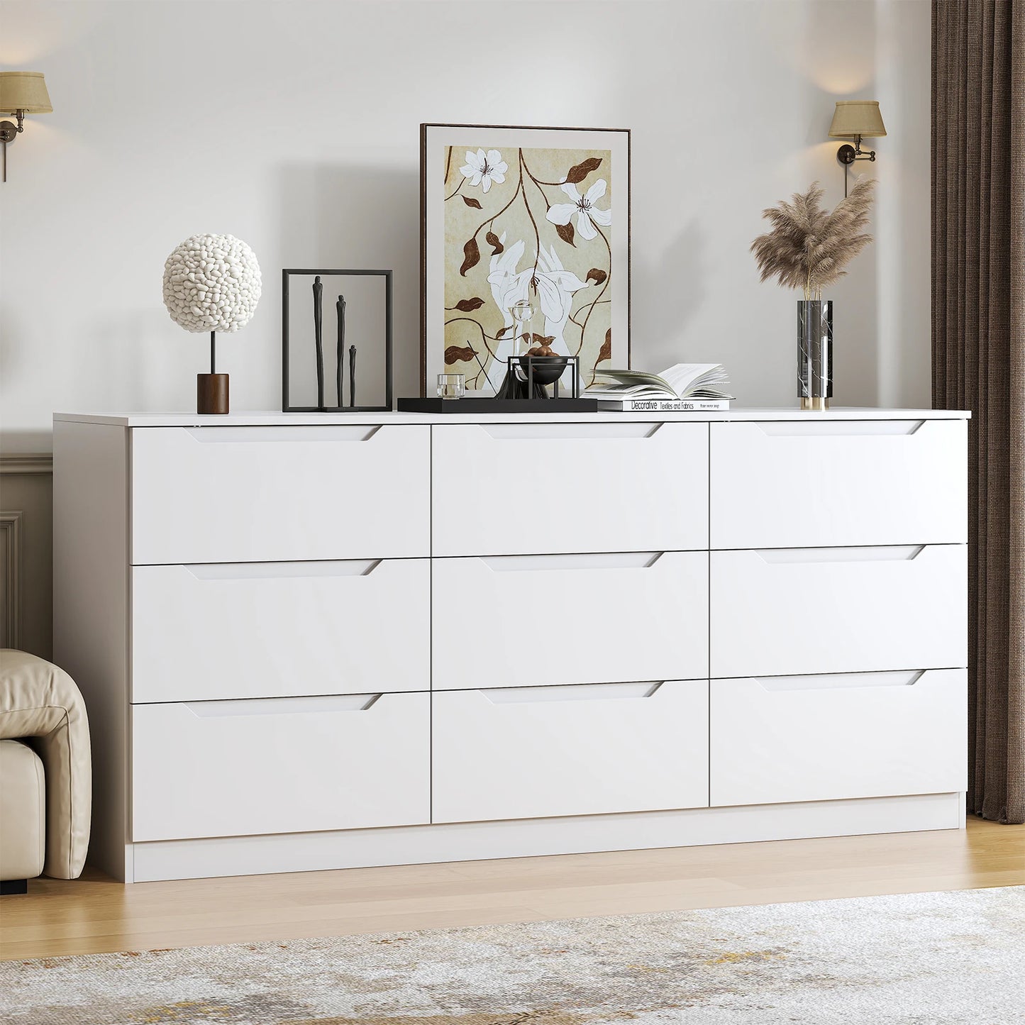 9 Drawer Dresser,62” Wide Chest of Drawer Dresser, Modern Storage Cabinets with Large Wood Drawer for Bedroom, Living Room, Entr