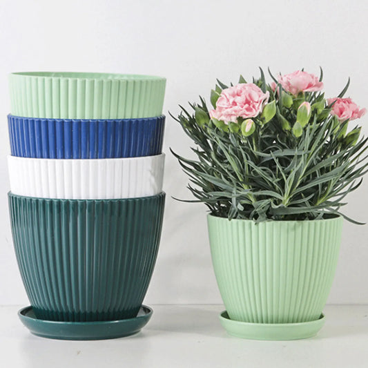 Plastic Flower Pot Succulent Plant Pot with Tray Green Dill Round Double Layer Small Flowerpot Home Office Desktop Decoration