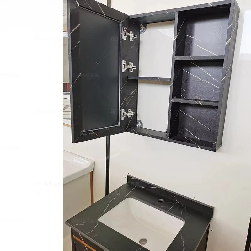 Modern Pvc Vanity Cabinet Basin Cabinet Wall Mounted Hanging Cabinet with LED Mirror and Ceramic Basin