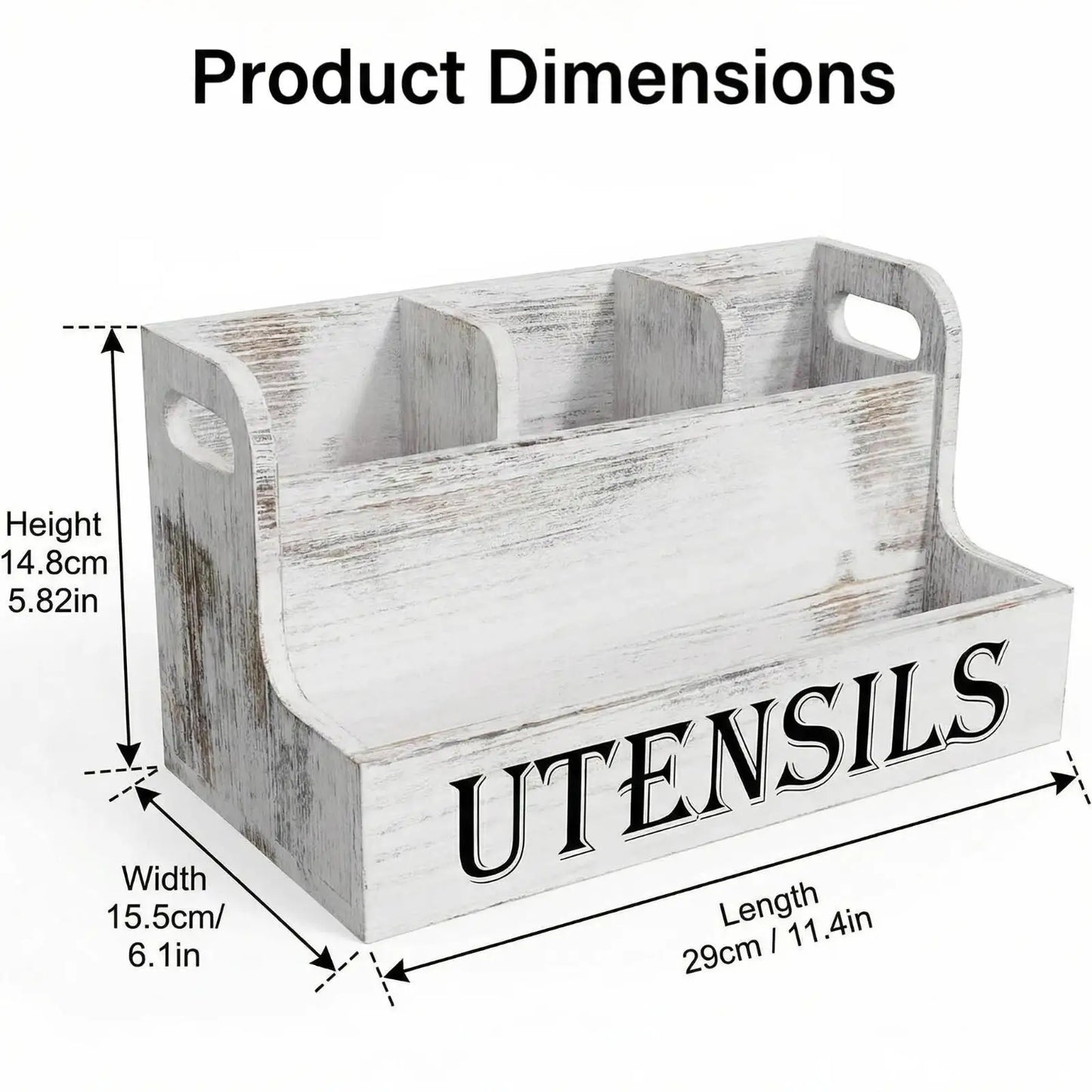 Wooden Kitchen Utensil Rack - With 4 Compartments Kitchen Utensil Organizer, Rustic Farmhouse Countertop Cookware Storage Box
