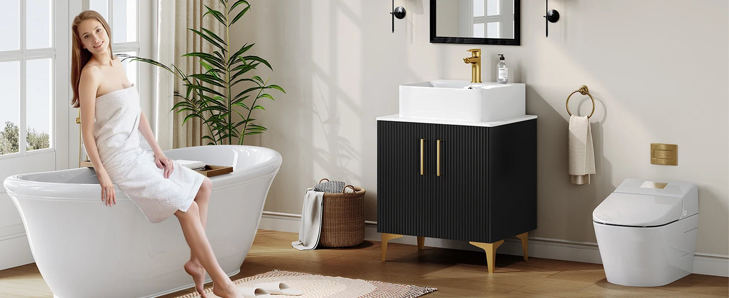 Bathroom Vanity 24 Inch with Counter Top Sink Combo, Modern Bathroom Storage Vanity Cabinet Set Included 2 Large Soft Closing